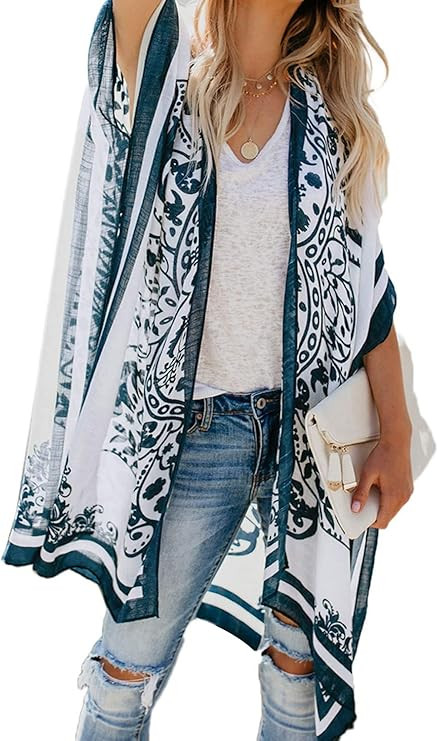 Breezy Lane Women's Kimono Cardigan Summer Swimsuit Coverups Beach Cover Up with Floral Print for... | Amazon (US)