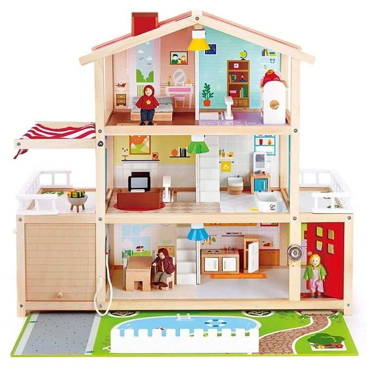Hape Wooden 10 Room Extravagant Family Play Mansion Doll House Set with 4 Dolls, Doorbell, LED Li... | Target