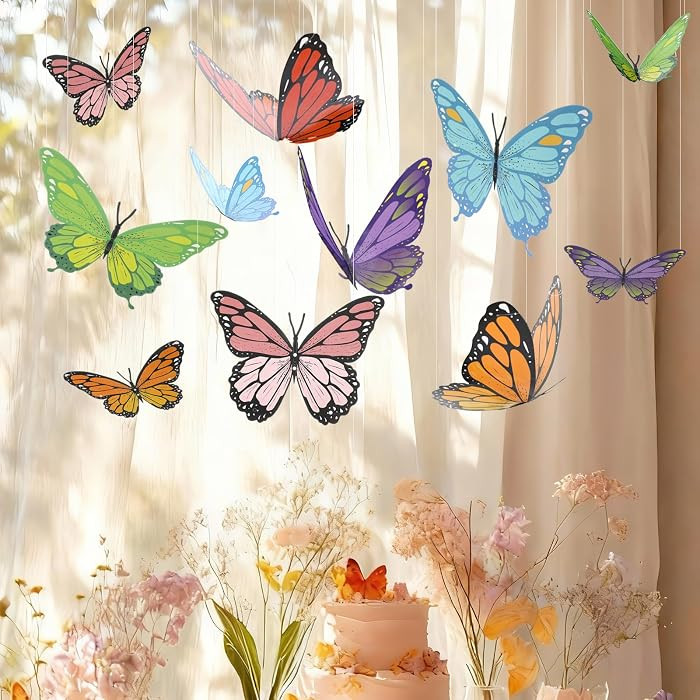 18 Pcs Large Butterfly Party Decoration 3D Realistic Hanging | Amazon (US)