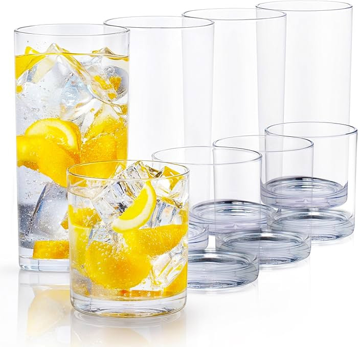 Zulay Kitchen Acrylic Plastic Glasses Drinkware - 8 Piece Unbreakable Drinking Glasses - BPA-Free... | Amazon (US)