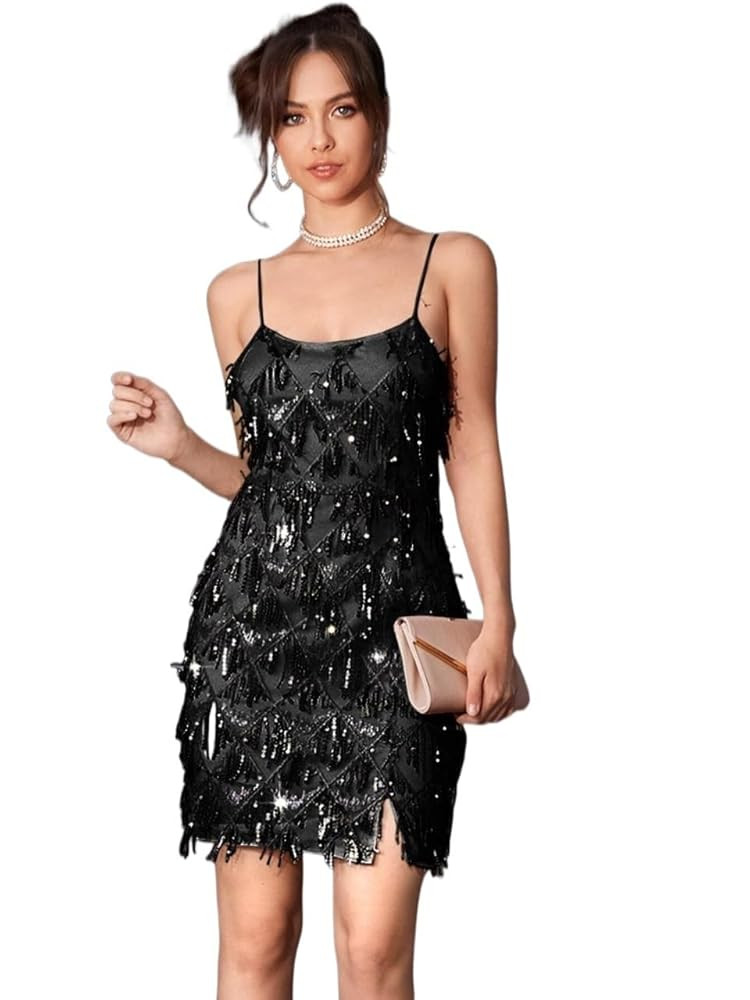 Dresses for Women Split Hem Sequin Bodycon Dress | Amazon (US)