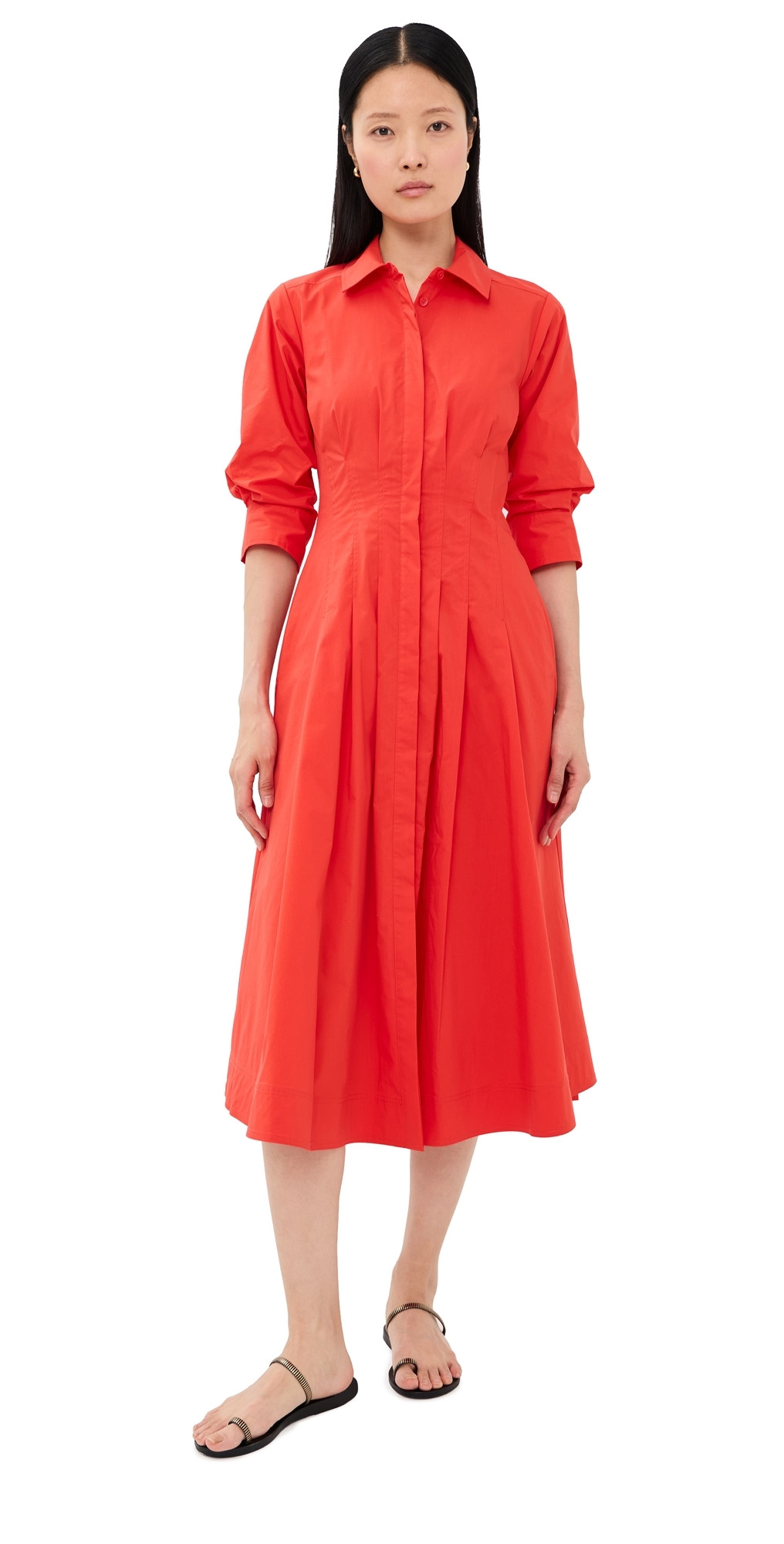 SIMKHAI Jazz Pintuck Midi Dress Lobster XS | Shopbop