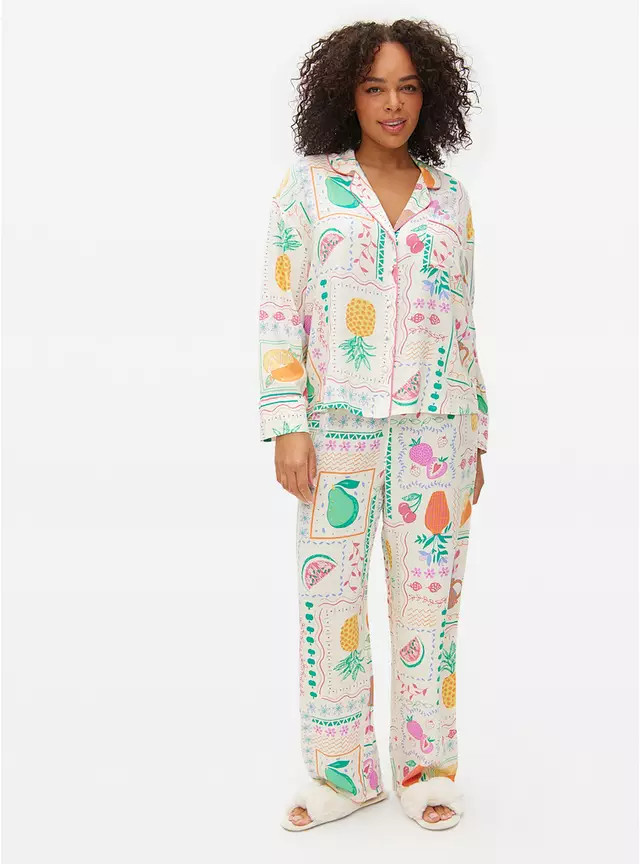 Cream Fruit Stamp Print Traditional Pyjamas 16 | Tu Clothing