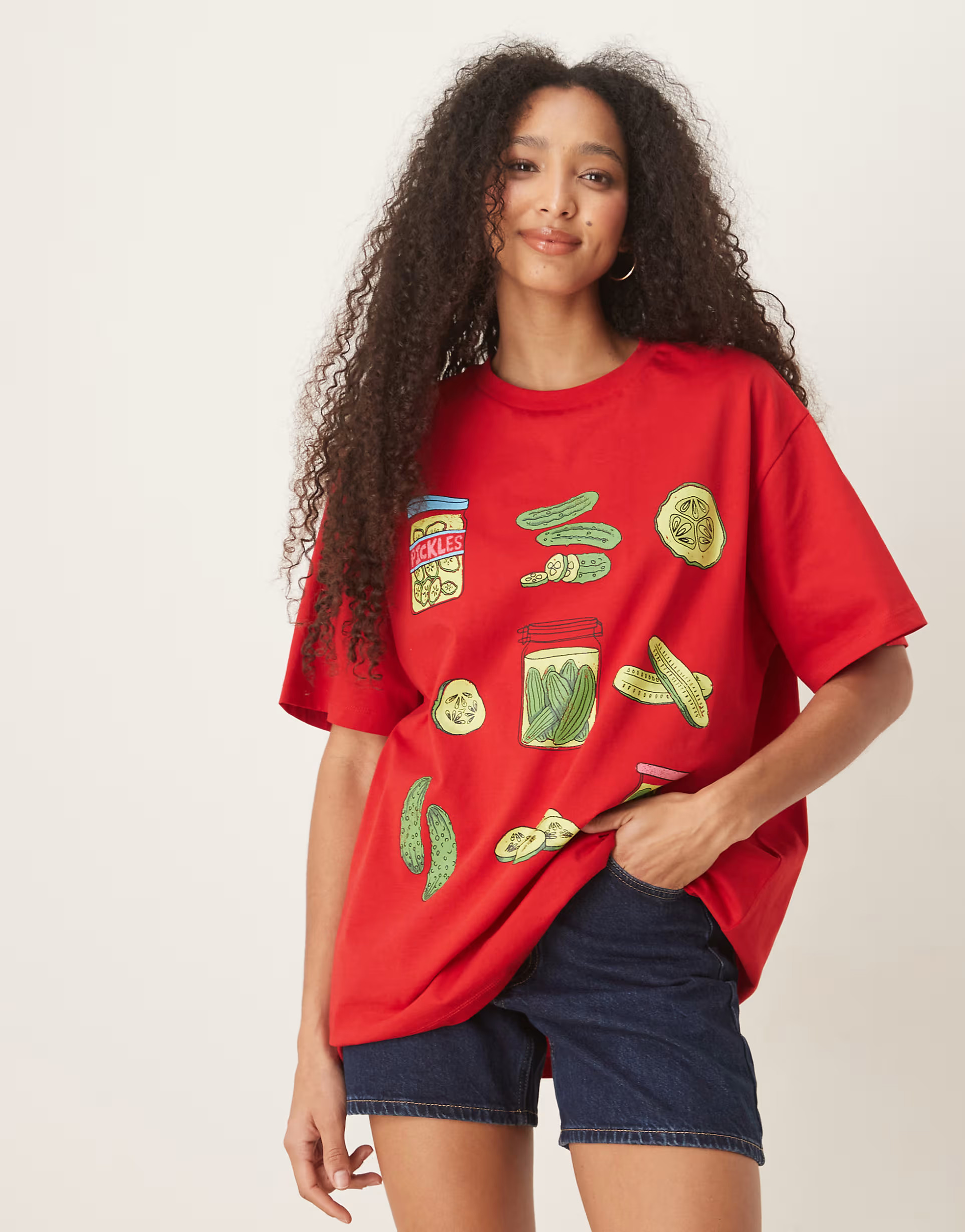 ASOS DESIGN oversized t-shirt with pickle graphic in red | ASOS (Global)