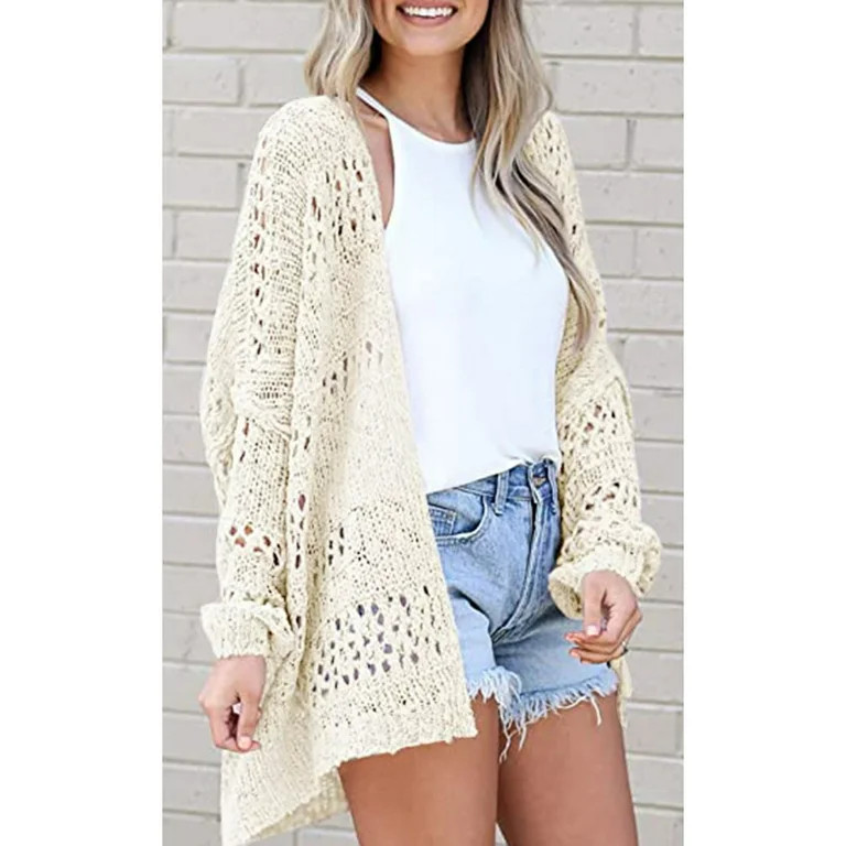 Outfmvch sweaters for women Open Front Crochet Knit Cardigan Sweater Loose Outwear womens tops wo... | Walmart (US)