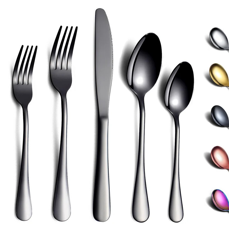 ReaNea 20 Piece Black Silverware Set Stainless Steel Titanium Black Plating Flatware Set,Spoons a... | Walmart (US)