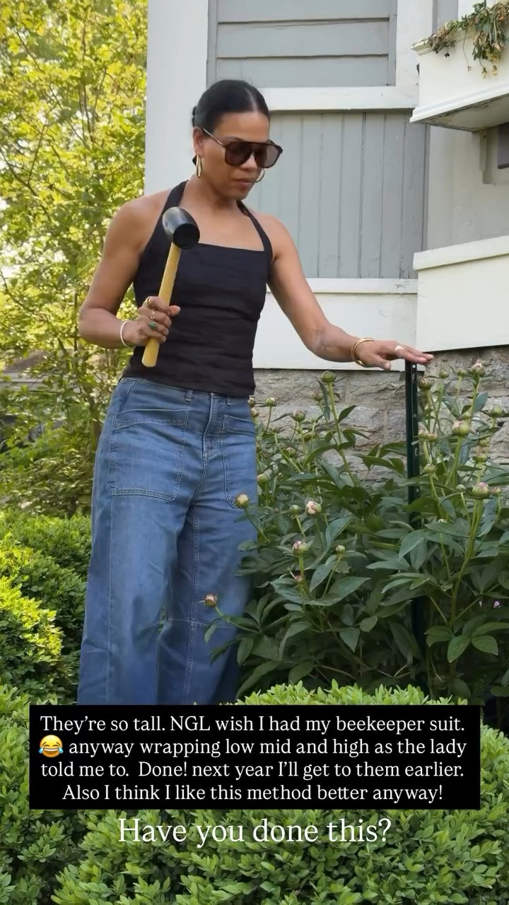 They're so tall. NGL wish I had my beekeeper suit 😂The jeans are Spanx utility barrel jeans in the color oceanic! They're tts with a slight bit of stretch, I'm 5'4 wearing the regular length! Code ANNAGXSPANX for 15% off you first order! 



#LTKvlog #LTKdayinmylife #LTKHome