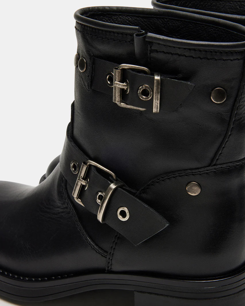 RAMPANT Black Leather Moto Boot | Women's Booties | Steve Madden (US)