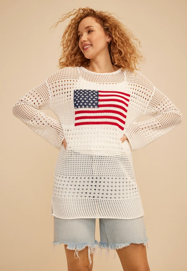 Americana Flag Mixed Stitch Tunic Sweater | Maurices