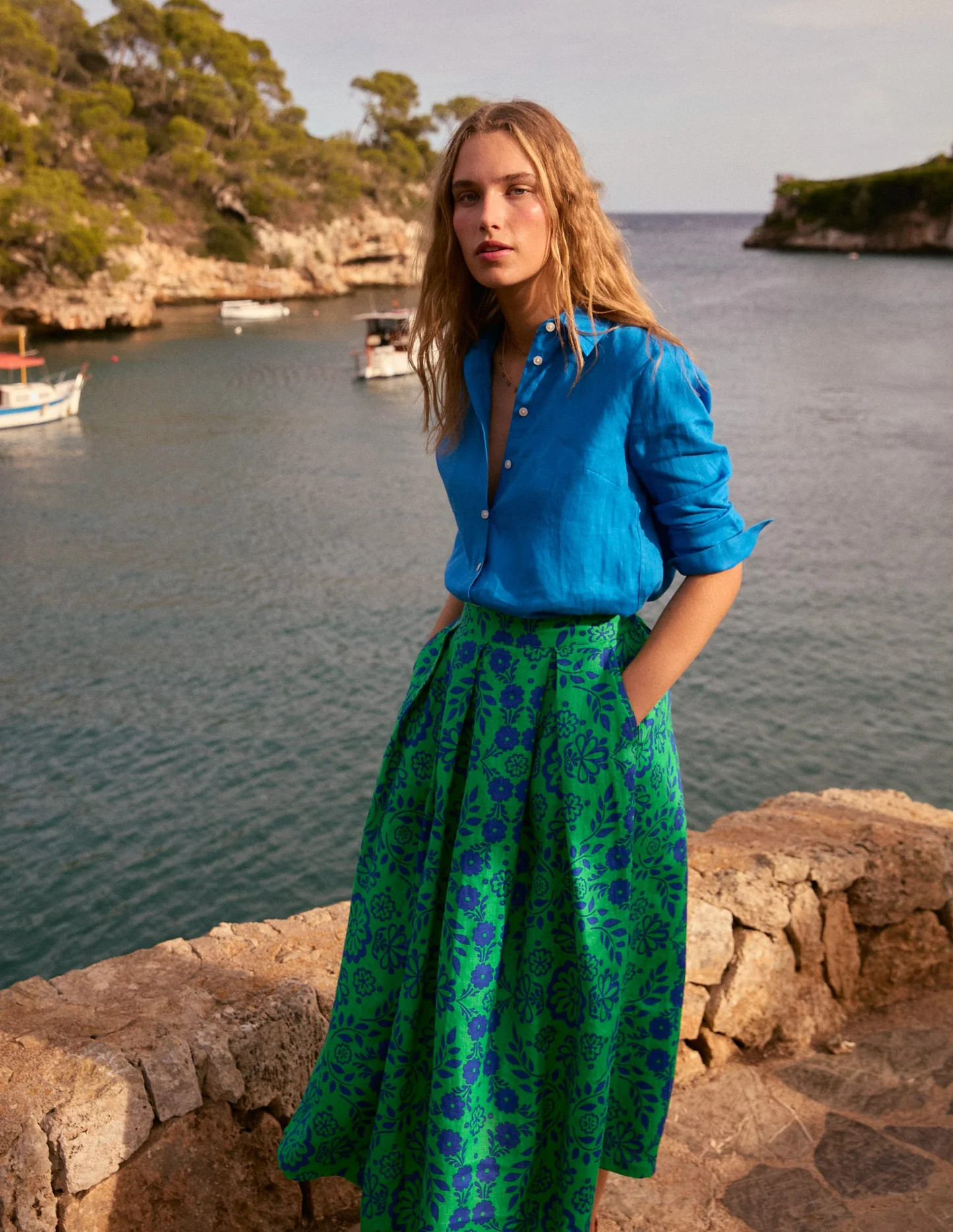 Verity Linen Midi Skirt-Structured Meadow Mono | Boden (US)