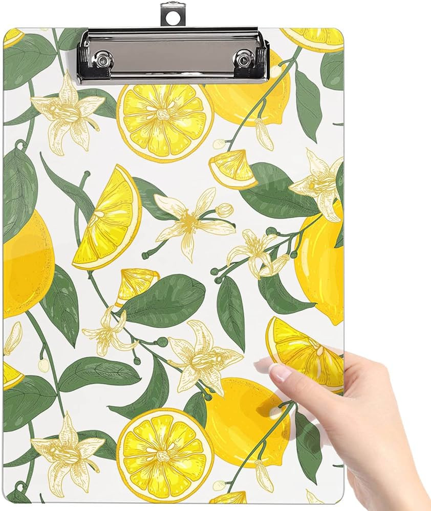 XNSJVGB Clipboard Transparent Hardboard A4 Letter Size Fresh Lemon Decorative Acrylic Clipboards ... | Amazon (US)