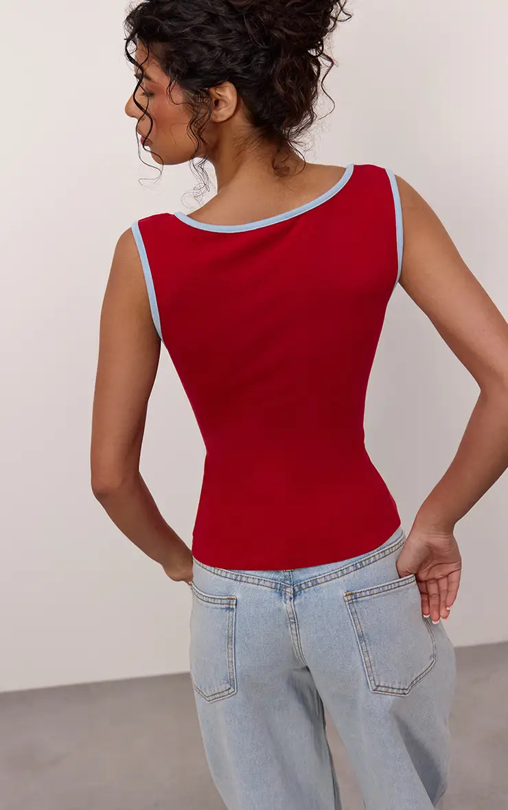 RED Contrast Soft Stretch Vest Top | PrettyLittleThing UK