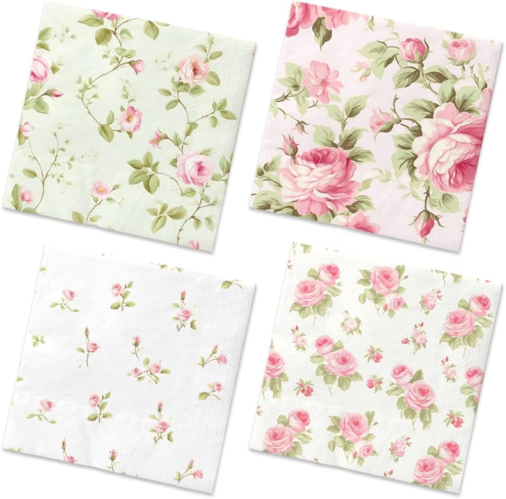 40Pcs Floral Napkins-Spring Disposable Paper Napkins Vintage Rose Floral Decoration for Garden Sp... | Amazon (US)