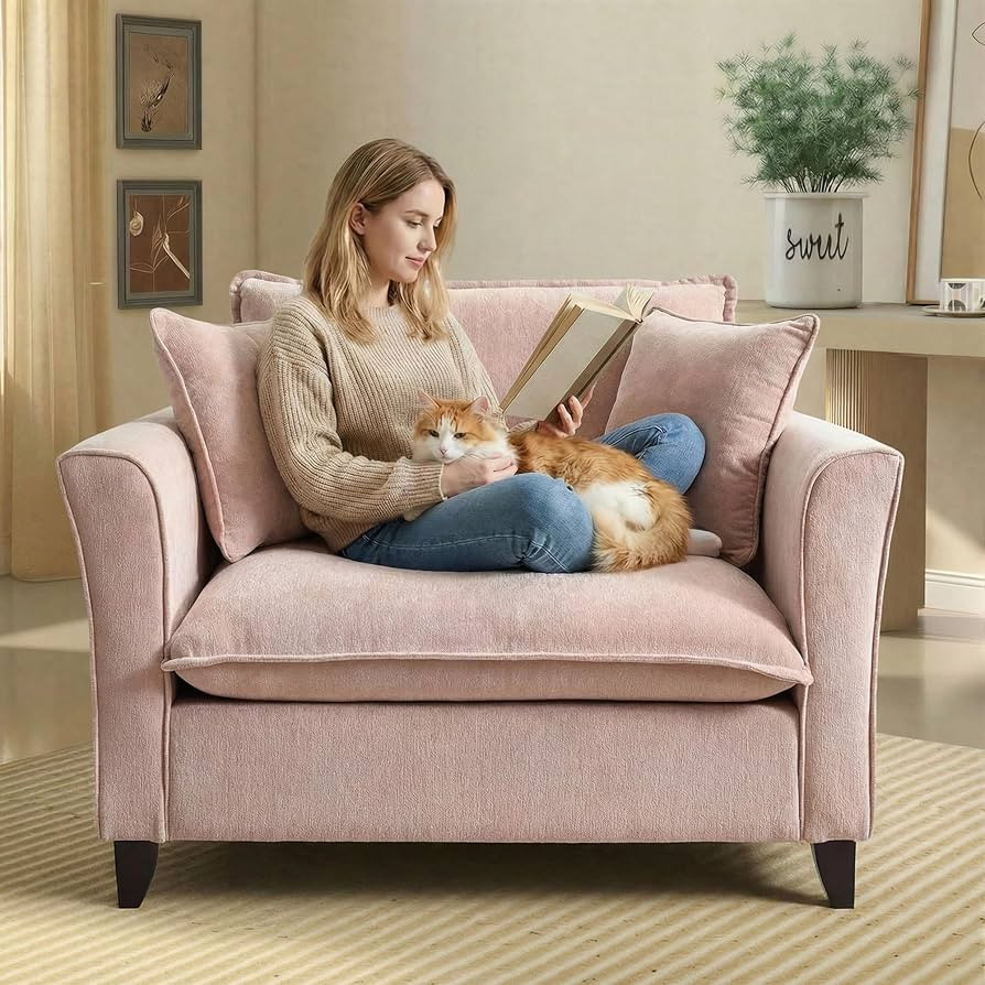 ERYE Modern Chenille Upholstered Accent Chair Wider Seat Leisure Cushion Armchair with 2 Pillows ... | Amazon (US)