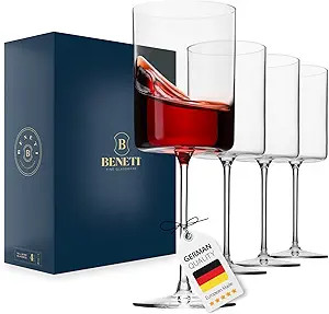 Superlative Edge Wine Glasses Square [Set of 4] White & Red Wine Goblets, Premium Clear Glass Bor... | Amazon (US)