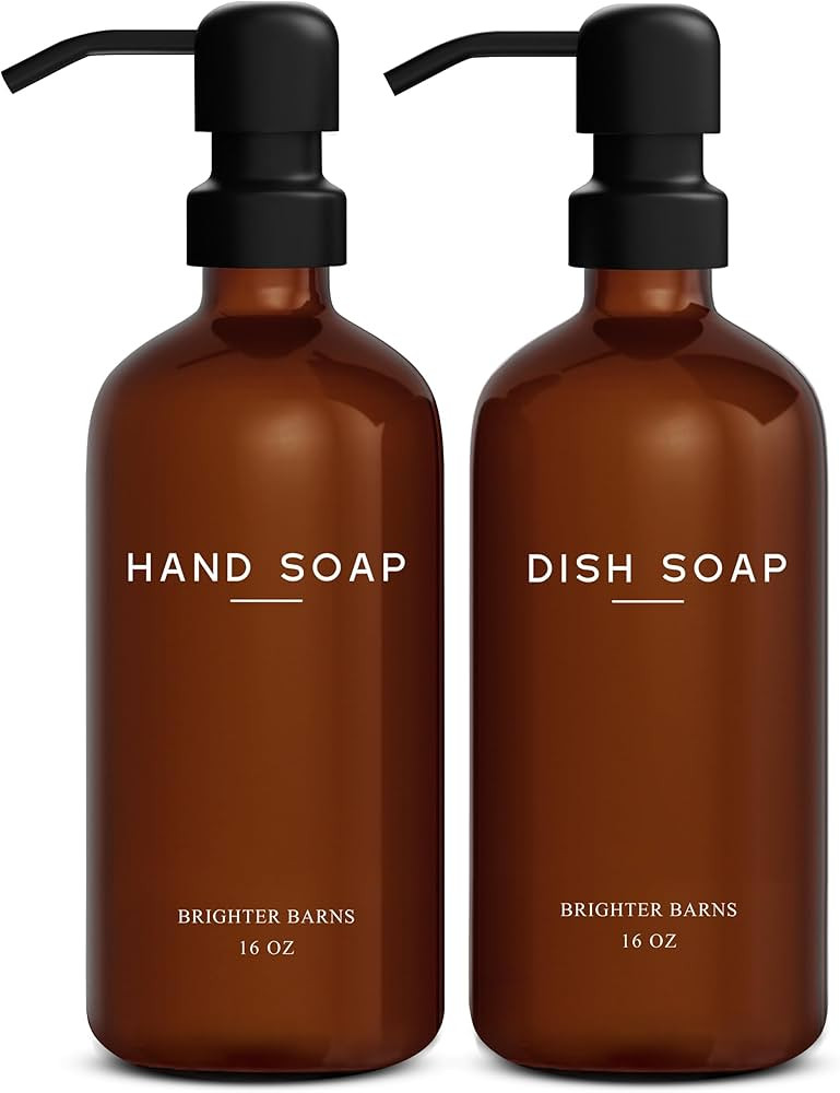 Amber Glass Hand and Dish Soap Dispenser Set by Brighter Barns - Modern Kitchen Decor & Accessori... | Amazon (US)