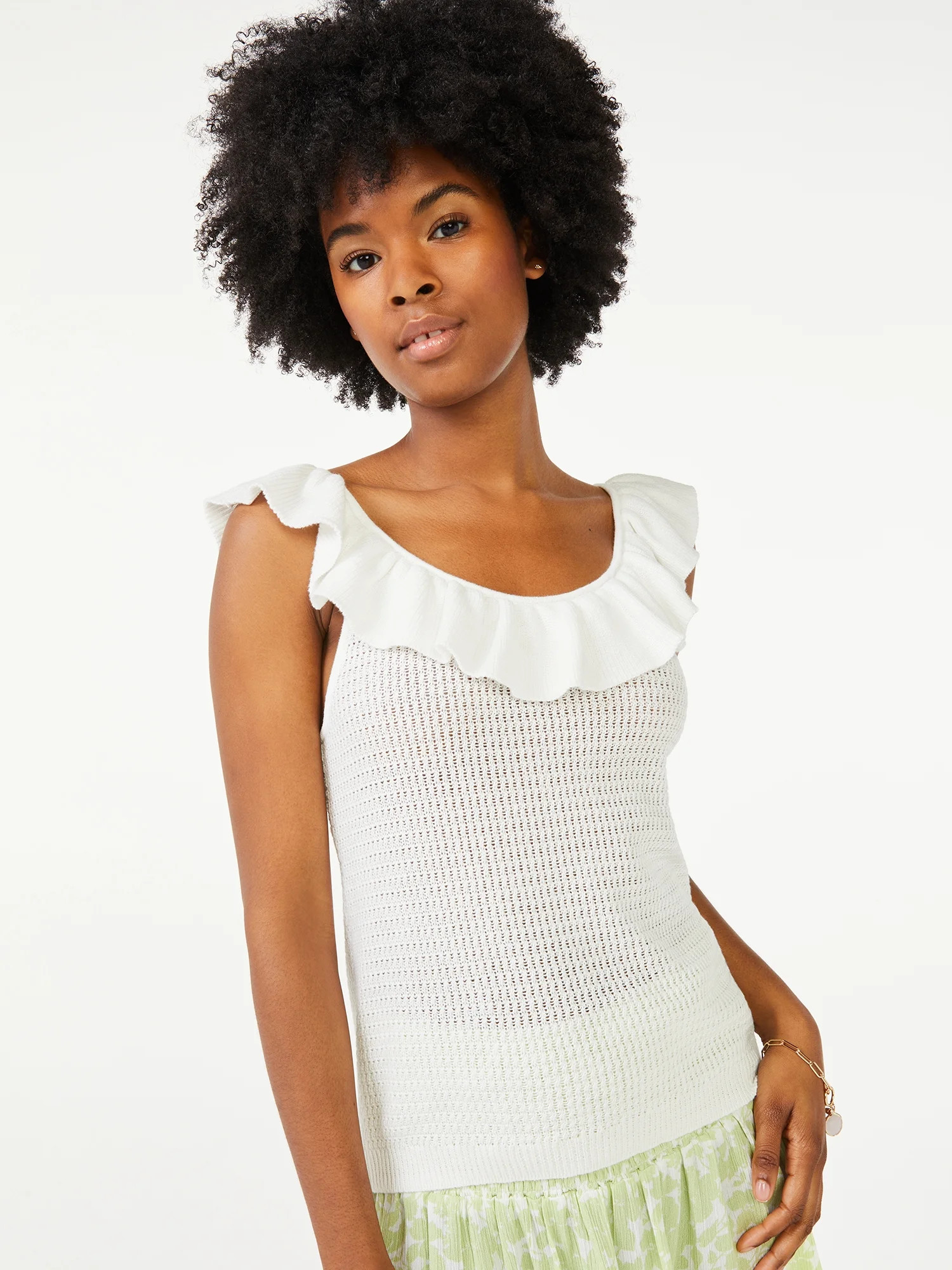 Scoop Women's Sweater Tank Top with Ruffled Neck - Walmart.com | Walmart (US)