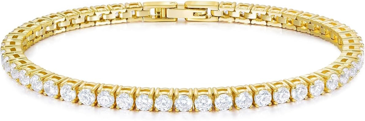 KissYan Tennis Bracelet for Women, 14K Gold Plated Classic Round Cubic Zirconia Simulated Diamond... | Amazon (US)