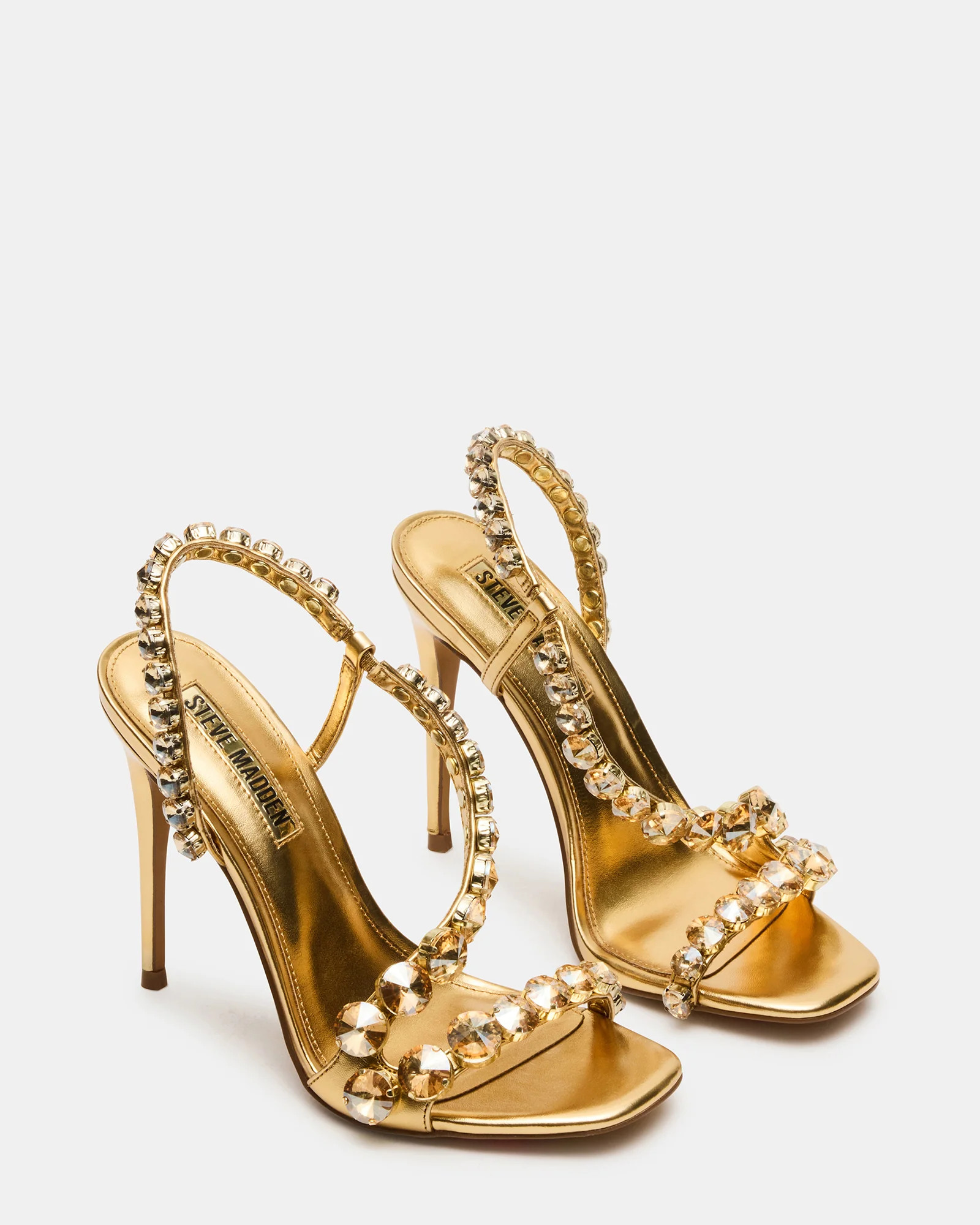 NYLIE Gold Multi Strappy Square-Toe Embellished Women's Heel | Steve Madden (US)