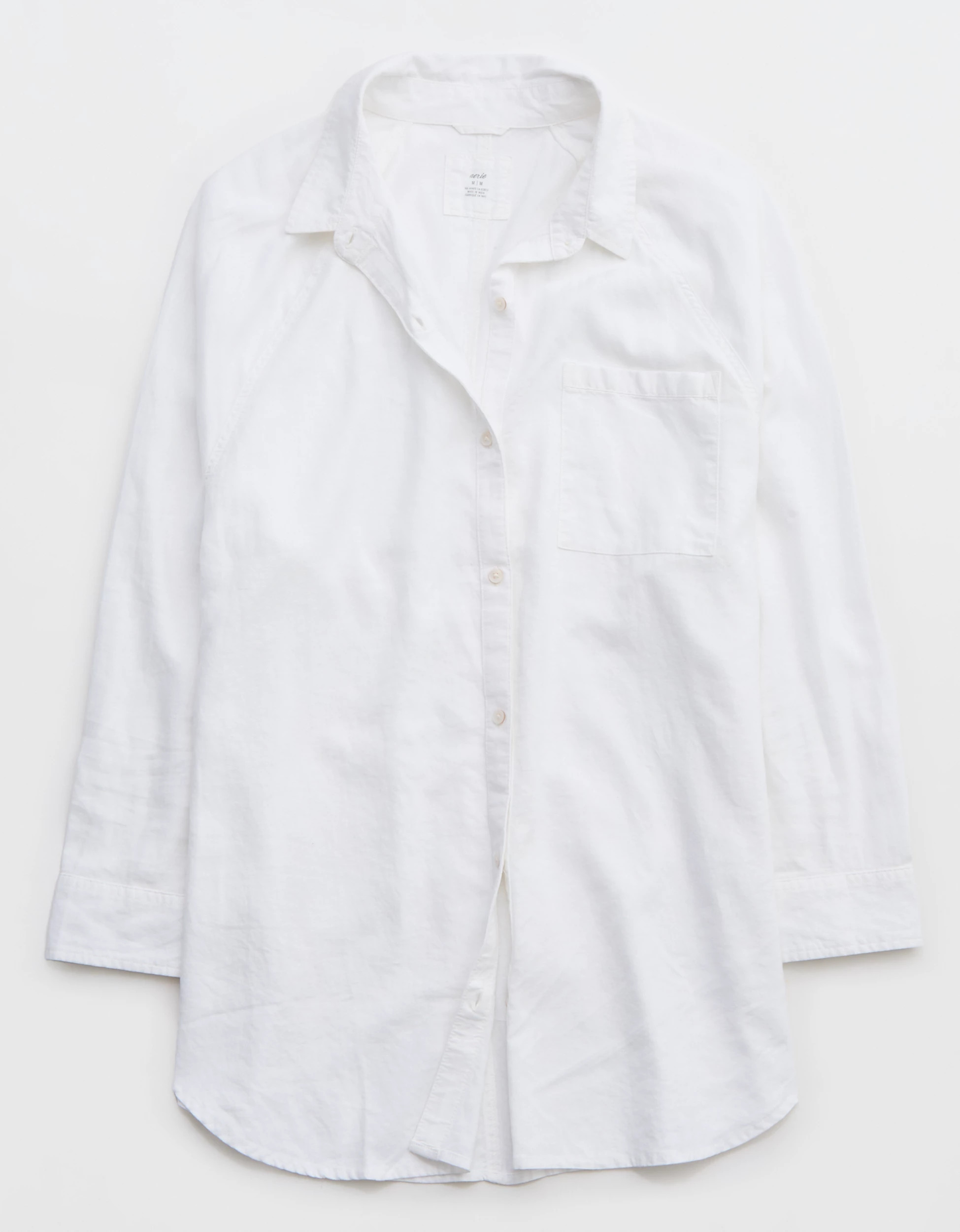 Aerie Pool-To-Party Linen Blend Cover Up Shirt | Aerie