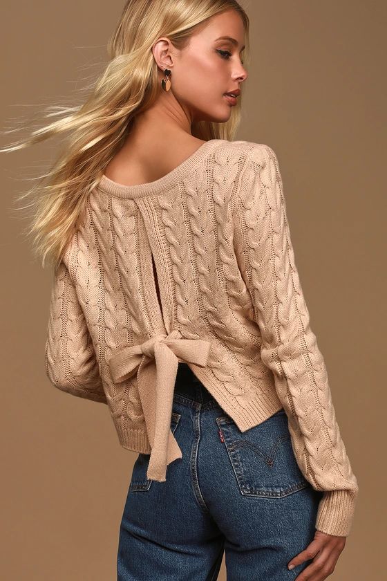 Tenderhearted Blush Cable Knit Tie-Back Sweater | Lulus (US)