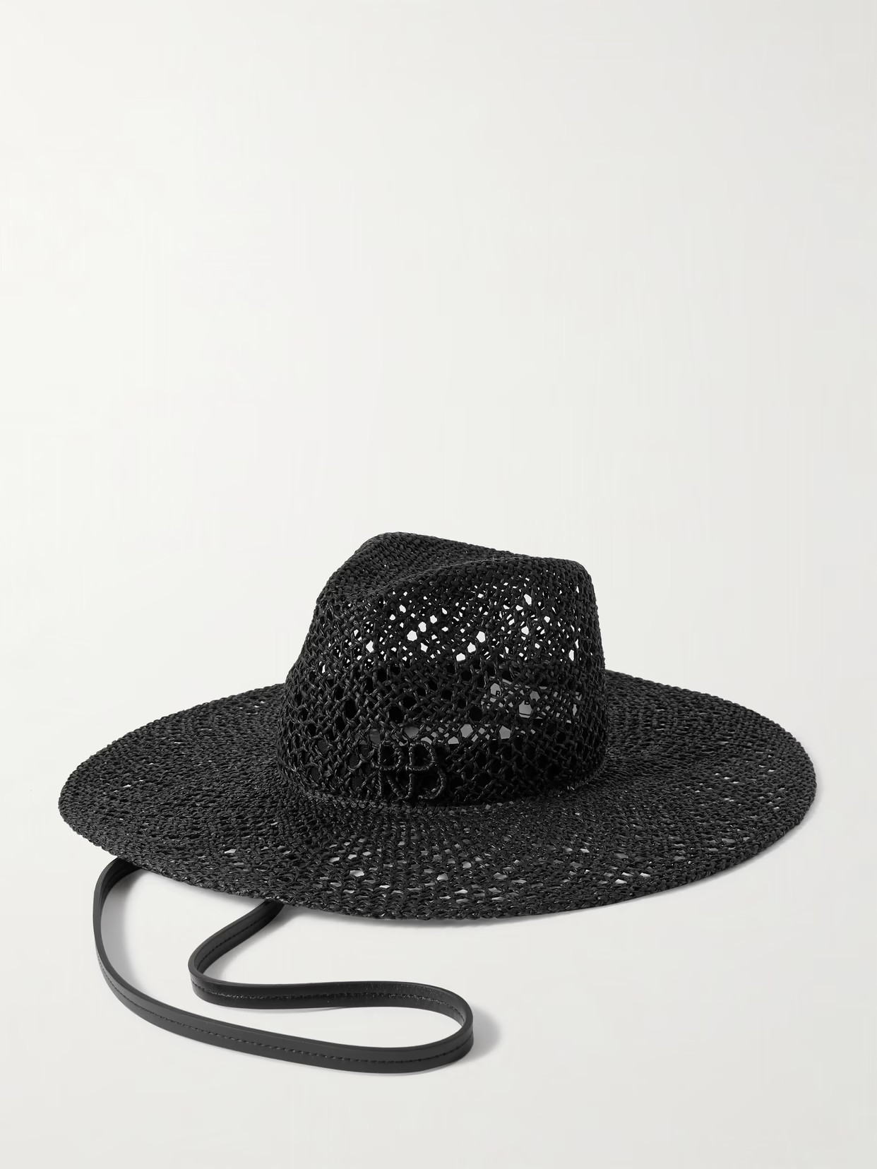 Ruslan Baginskiy - Embroidered Leather-trimmed Straw Hat - Black | NET-A-PORTER (US)