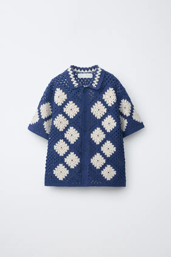 ARGYLE KNIT CROCHET OVERSHIRT | Zara UK