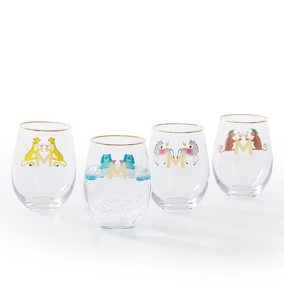 Party Animal Stemless Wine Glasses, Set of 4 | Mark and Graham