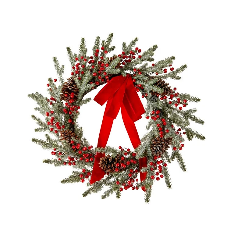 Red Berry and Pinecone Christmas Wreath, 28 in, by Holiday Time - Walmart.com | Walmart (US)