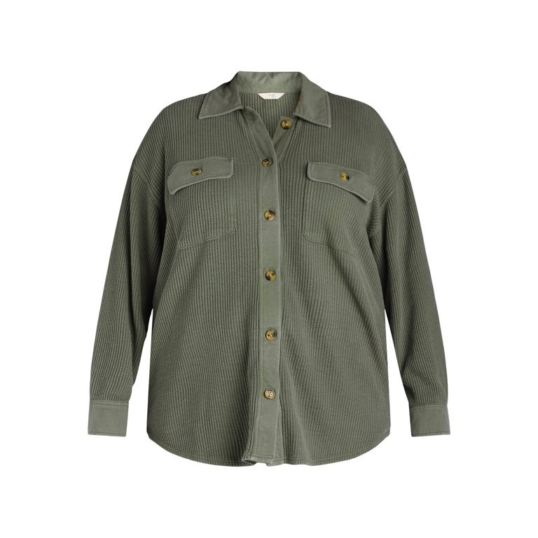 Terra & Sky Women's Plus Size Button Down Waffle Knit Shacket, 0X-4X | Walmart (US)