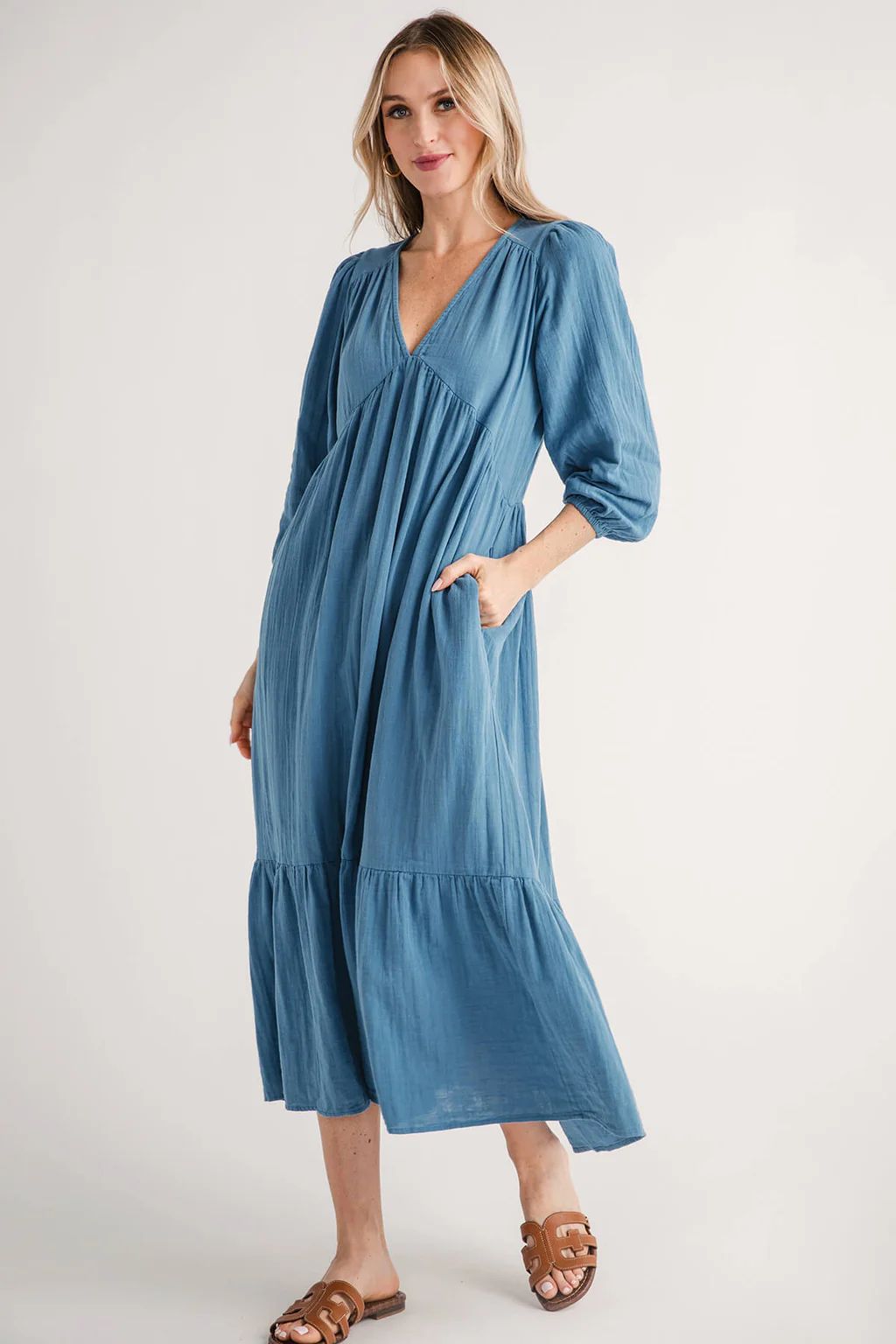 Elan Gauze Long Sleeve Maxi Dress | Social Threads