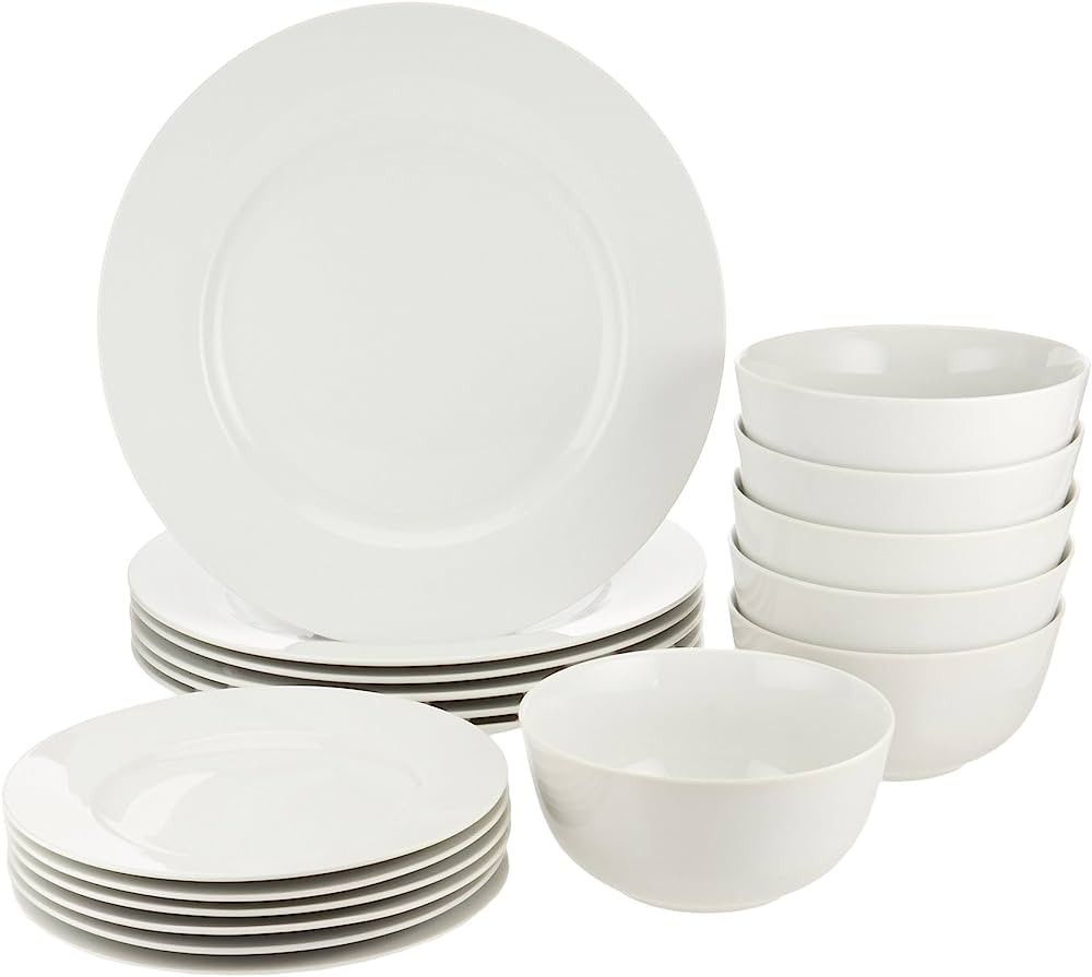 Amazon Basics 18-Piece White Kitchen Dinnerware Set, Dishes, Bowls, Service for 6 | Amazon (CA)