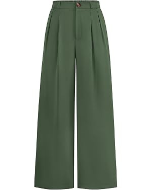 KIRUNDO Wide Leg Pants for Women 2026 Dressy High Waisted Button Trousers | Elastic Waist,Soft Bu... | Amazon (US)