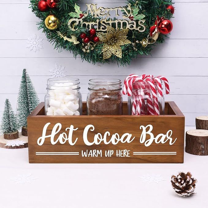 Hot Cocoa Bar Box Hot Chocolate Bar Tray Hot Cocoa Station Sign Wooden Farmhouse Decor Kitchen Or... | Amazon (US)