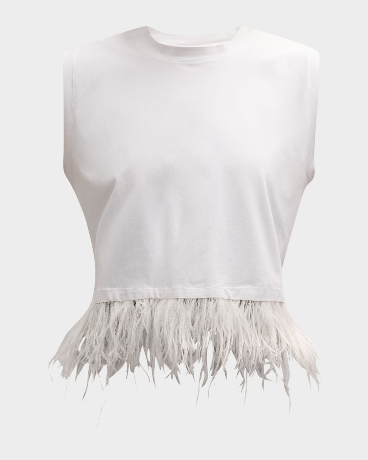 Feather-Hem Cropped Sleeveless T-Shirt | Neiman Marcus