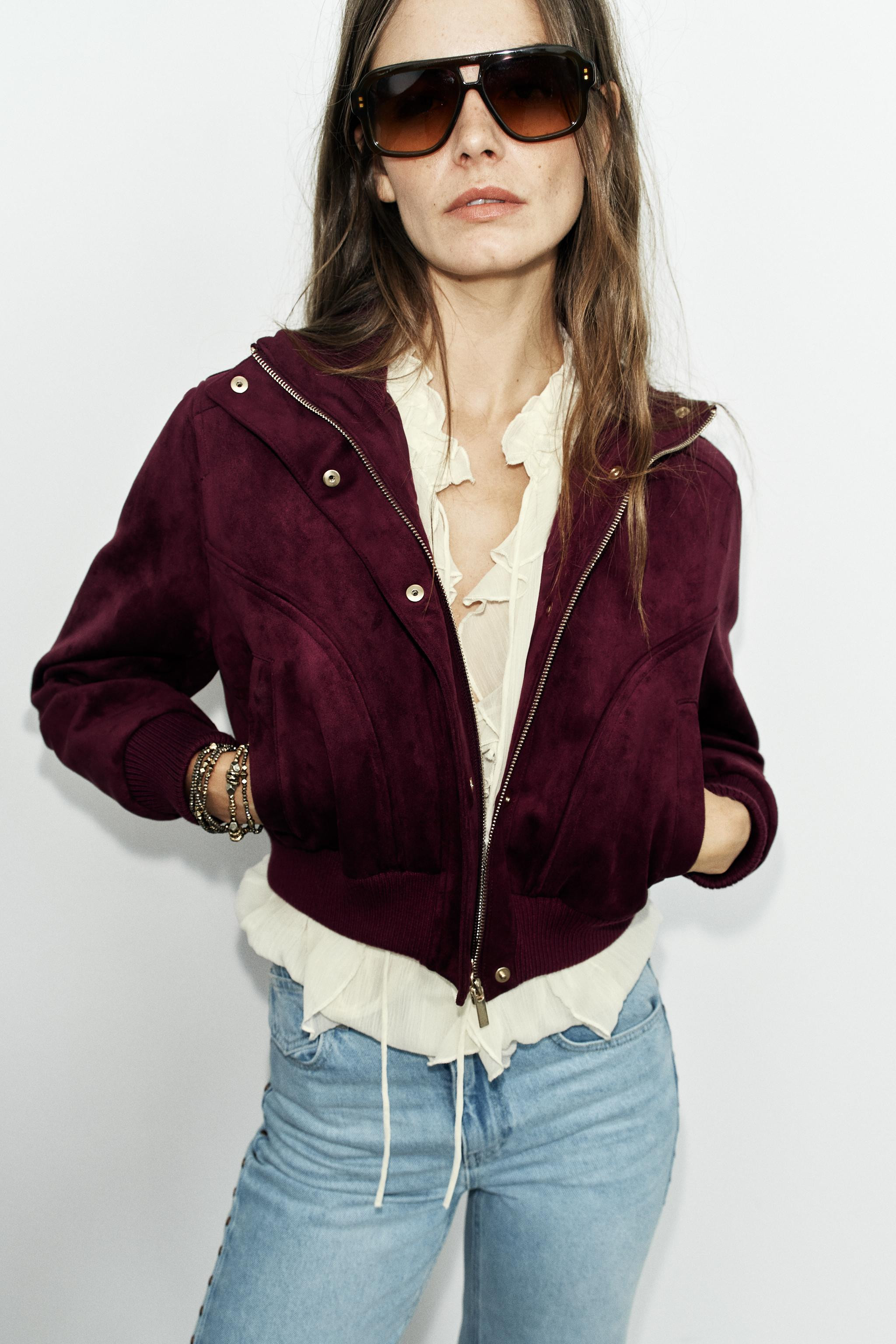FAUX SUEDE HIGH-NECK JACKET | Zara US