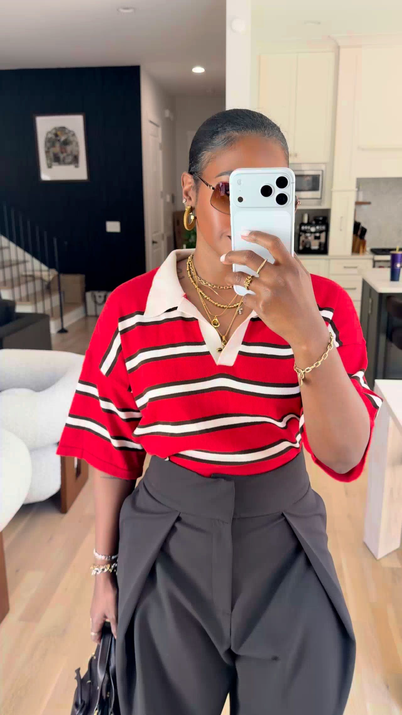 Top: Large
Trousers: Medium
Sunnies: 12PM Studios 

 