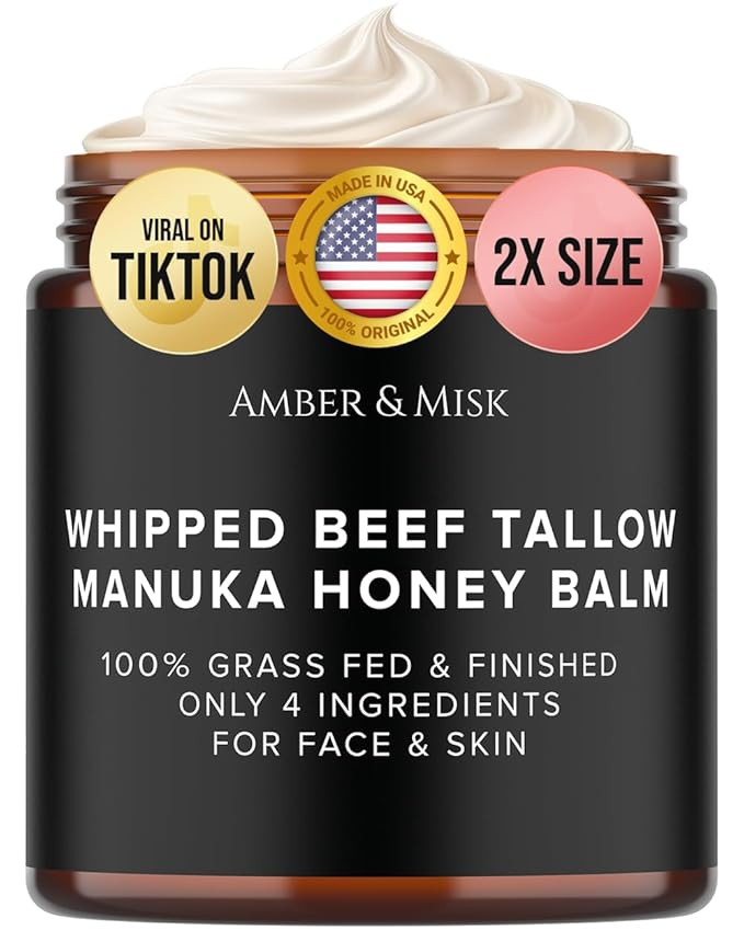 Whipped Beef Tallow and Honey Balm, 100% Grass Fed Beef Tallow Balm, Grass Finished Organic Beef ... | Amazon (US)