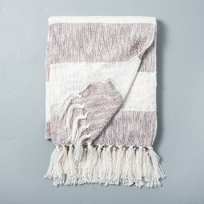 Wide Stripe Tassel Fringe Throw Blanket Gray/Sour Cream - Hearth & Hand™ with Magnolia | Target