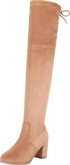 Cambridge Select Women's Back Drawstring Tie Chunky Block Mid Heel Over the Knee Boot | Amazon (US)