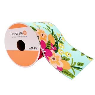 3.5" Faux Cotton Wired Peach & Flower Ribbon by Celebrate It™ Just Peachy | Michaels Stores