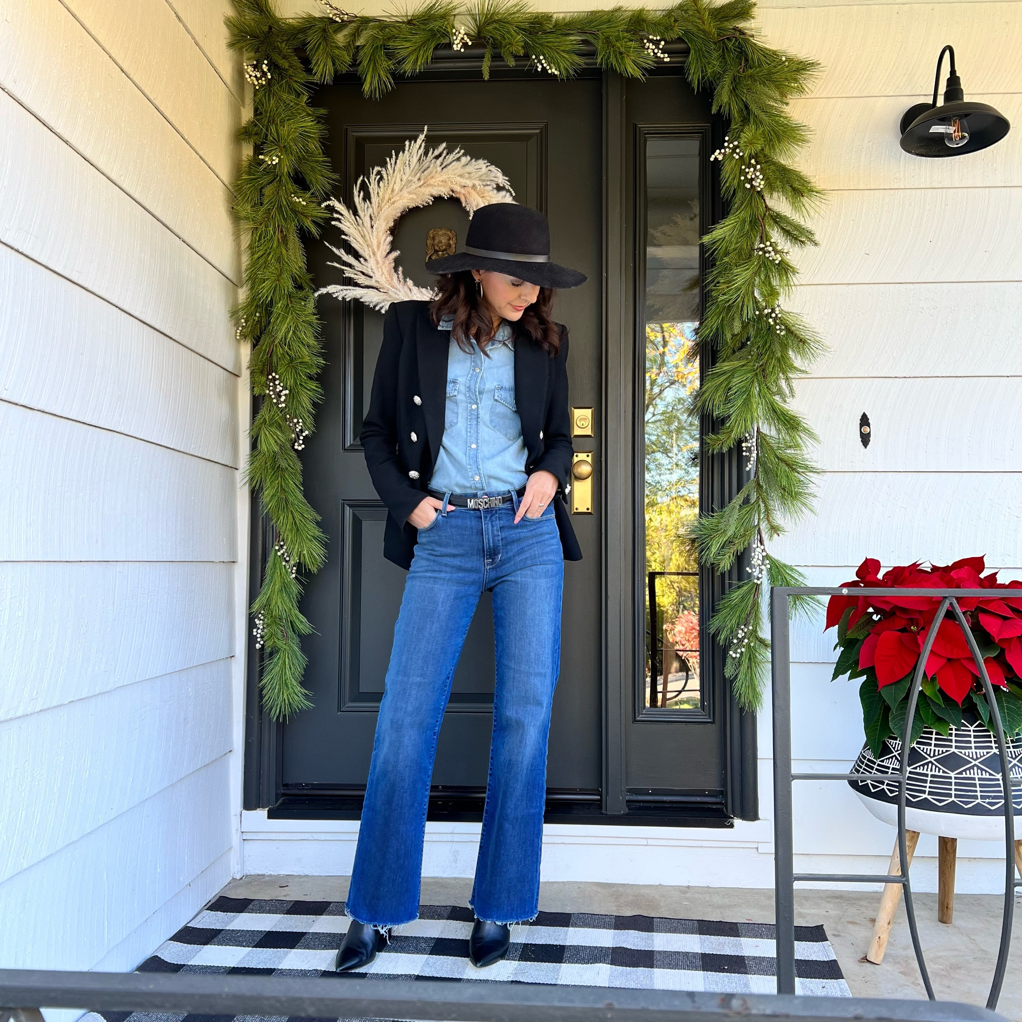 Haute Mama Look Of The Day
#holychic what I wore to church. 
Denim on denim. Match your bottoms and tops to make an easy outfit to layer, trending accessories or wardrobe staples with this winter. Make it fashion by choosing similar shades of denim.

My jeans, boots, shirt, and belt are all on Sale now 