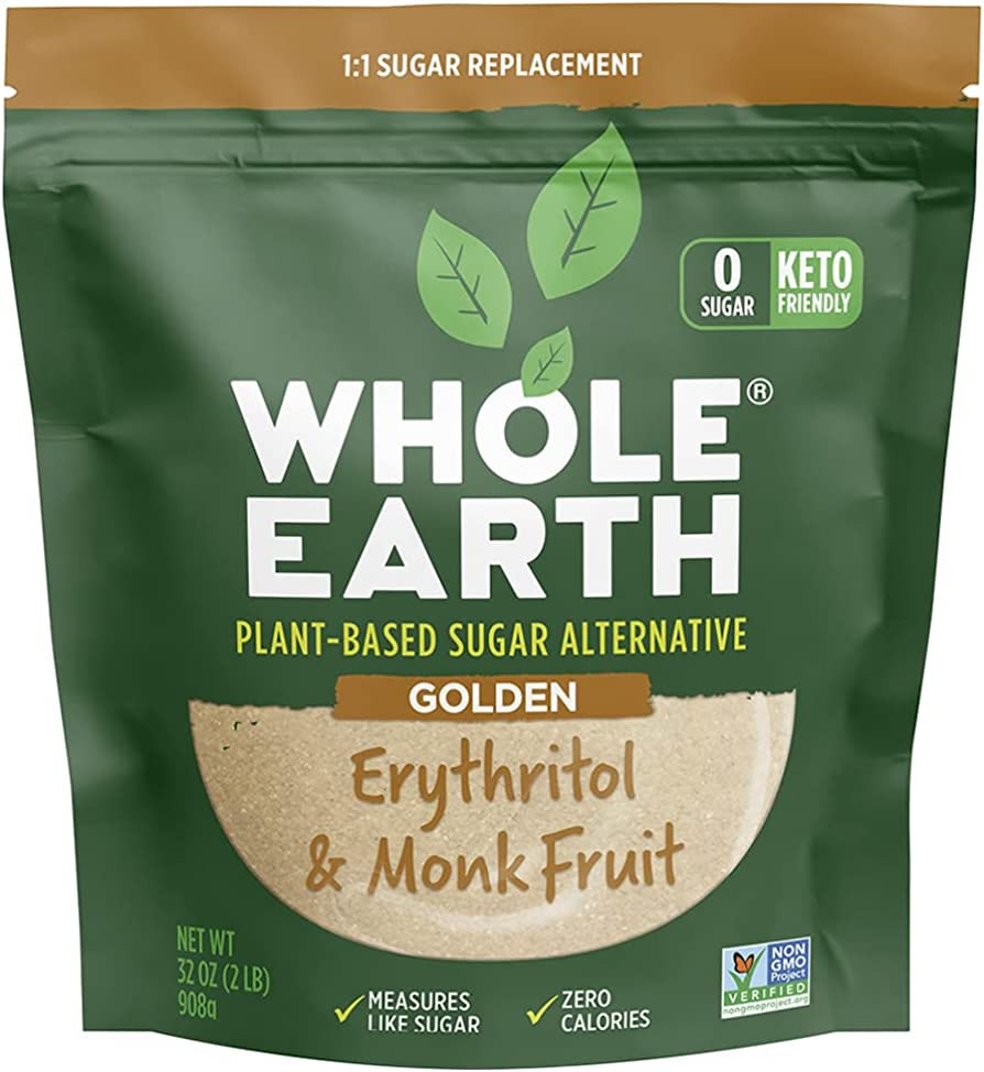 Whole Earth, Plant-Based Sugar Alternative - Golden Sweetener Erythritol & Monk Fruit, Zero Calor... | Amazon (US)