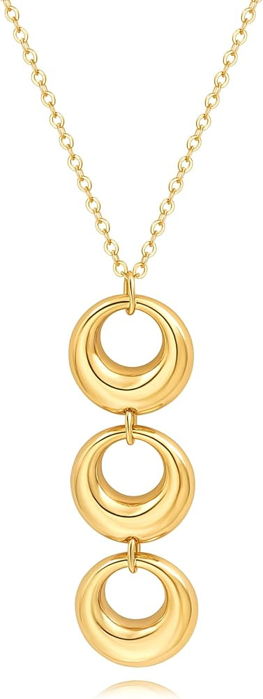 PERNNLA PEARL Long Disc Pendant Necklace for Women 18K Gold Plated Sweater Chain Fashion Jewelry | Amazon (US)