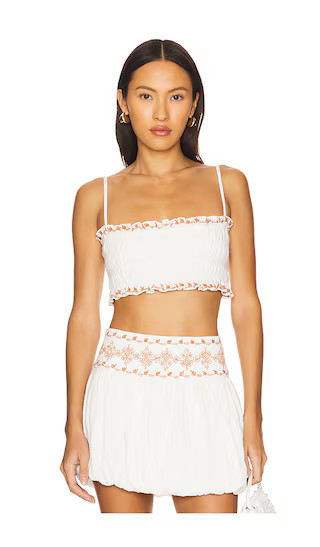 Smocking Bandeau Top in White Terracotta | Revolve Clothing (Global)