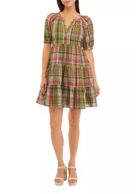 Crown & Ivy™ Women's Short Sleeve Yarn Dyed Peasant Dress | Belk