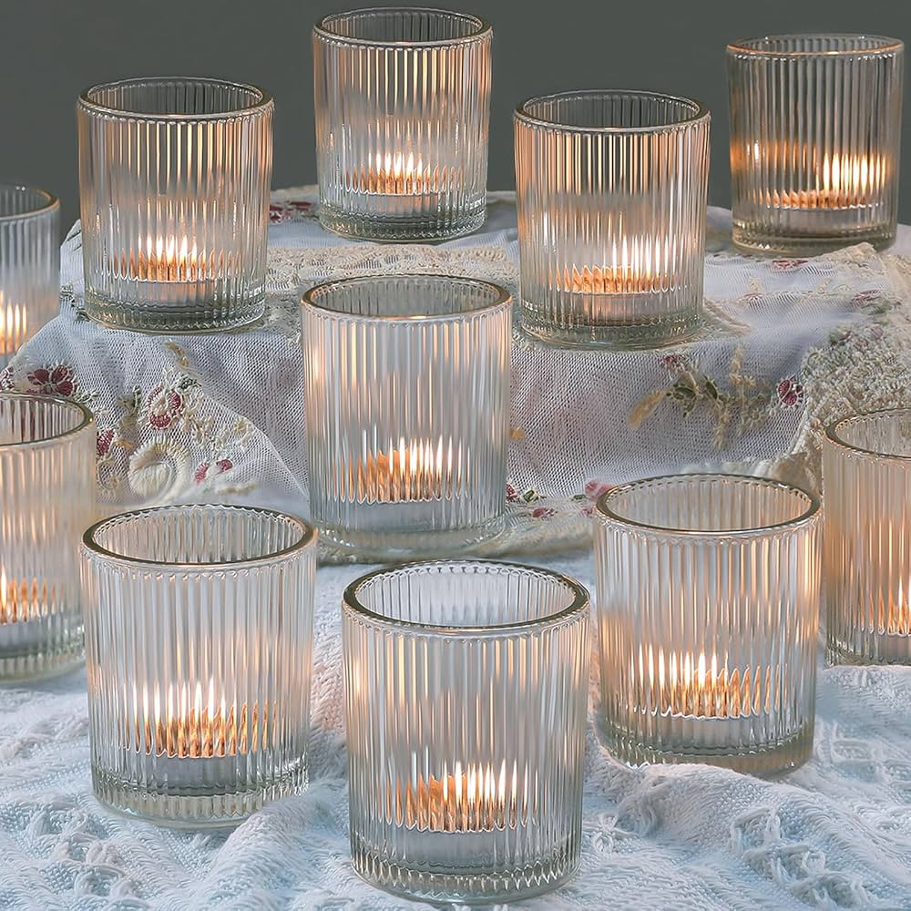 24 Pack Votive Candle Holders for Wedding Decor, Clear Glass DIY Wax Filling Romance Tealight Can... | Amazon (US)