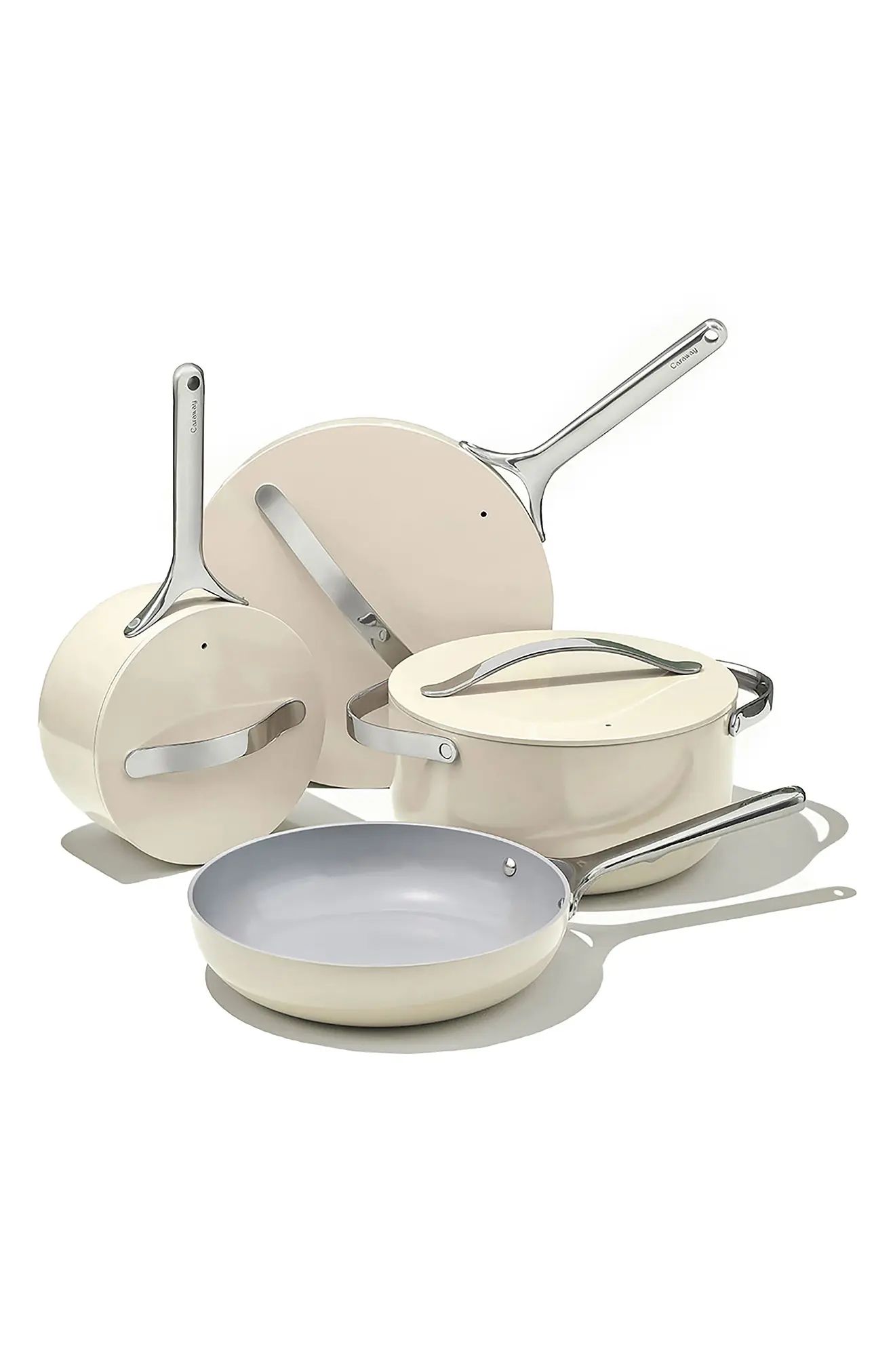 CARAWAY Non-Toxic Ceramic Non-Stick 7-Piece Cookware Set with Lid Storage in Cream at Nordstrom | Nordstrom