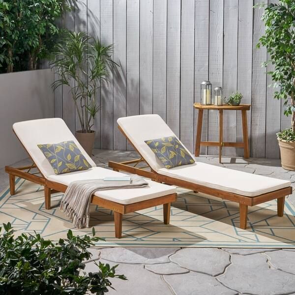 Nadine Oudoor Modern Acacia Wood Chaise Lounge with Cushion (Set of 2) by Christopher Knight Home... | Bed Bath & Beyond