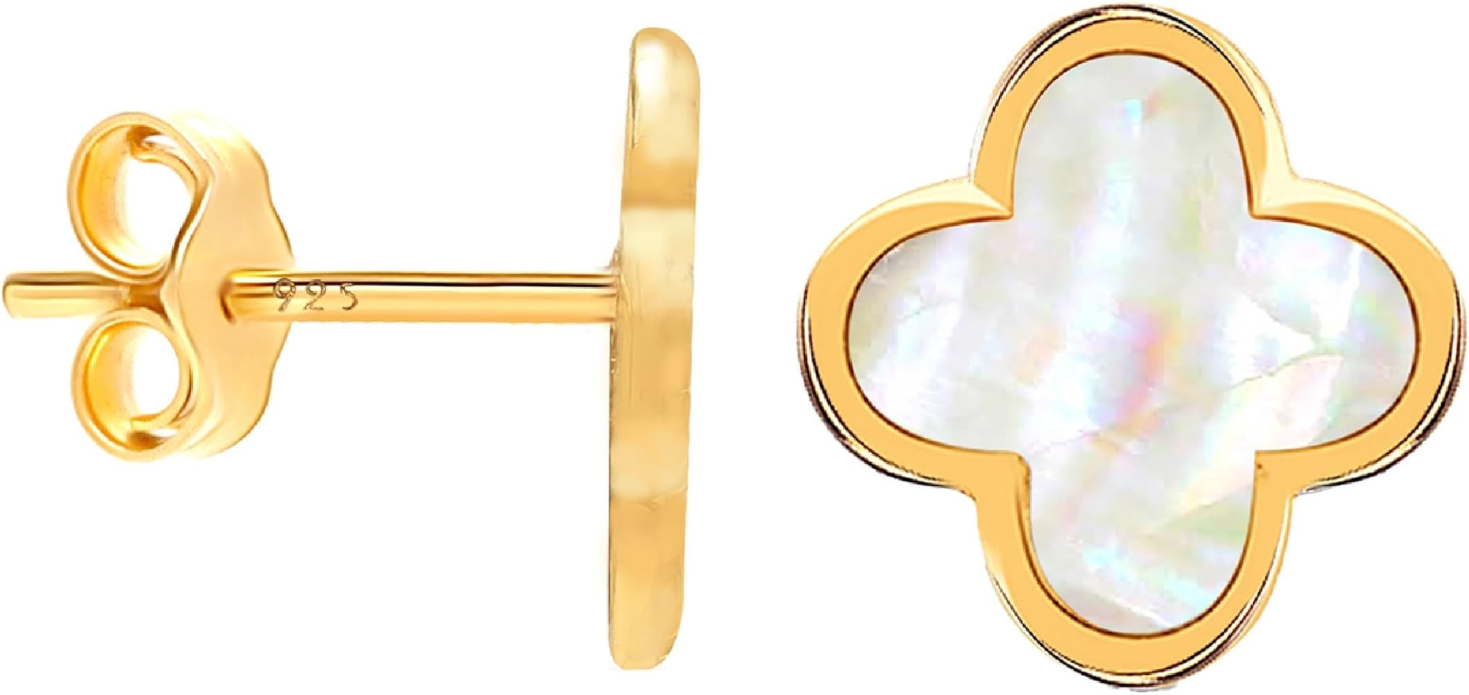 LeCalla 925 Sterling Silver Stud Clover Earrigns - Mother of Pearl 14K Gold-Plated Stud Earrings ... | Amazon (US)